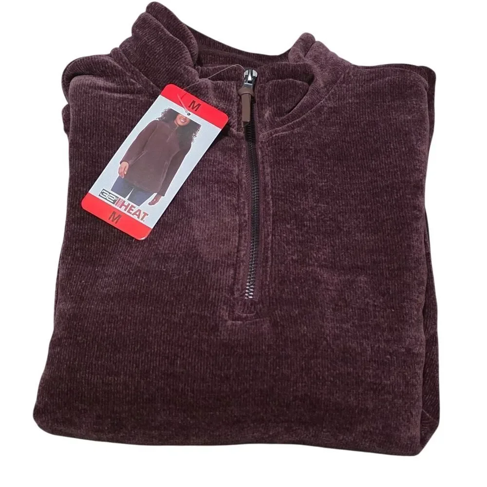 Women's Burgundy 32 Degeees 1/3-Zip Sweater